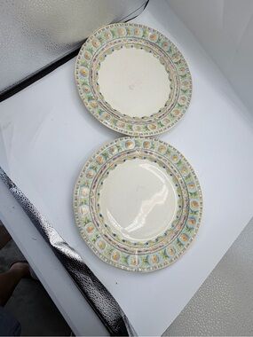 Two Gien Raphaël France Floral Border Dinner Plate 10.5" Round Dishwasher Safe